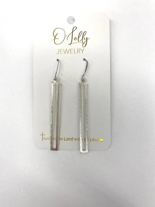 O’Lolly Silver Rectangle Bar Dangle Earrings