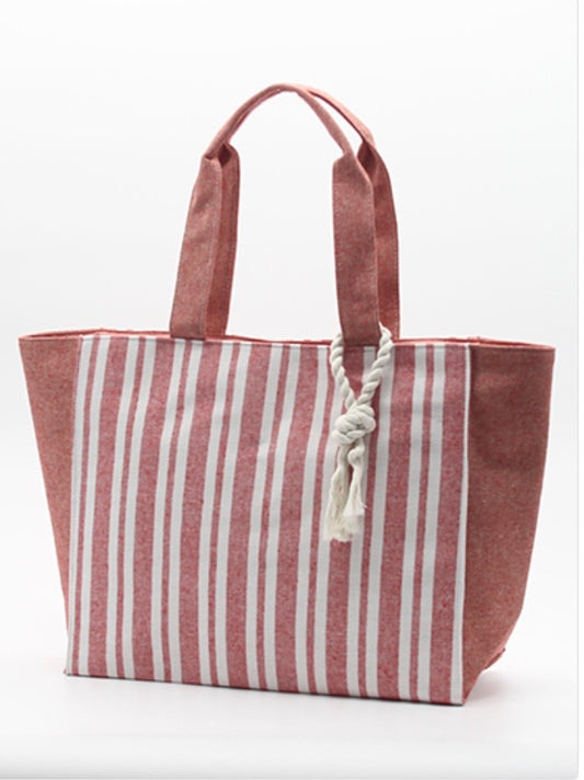 Striped Canvas Tote Bag - Cotton and Polyester Blend