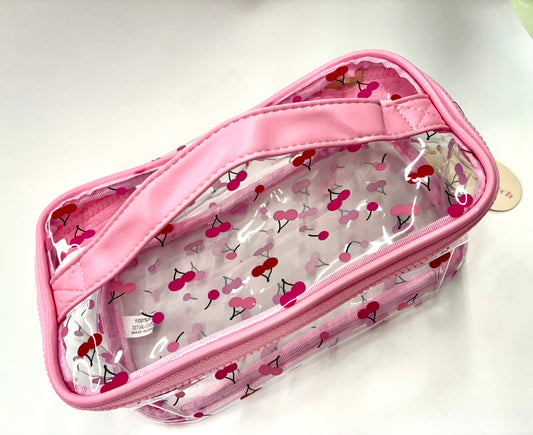 Vinyl Cherry Zip Makeup Bag Light Pink