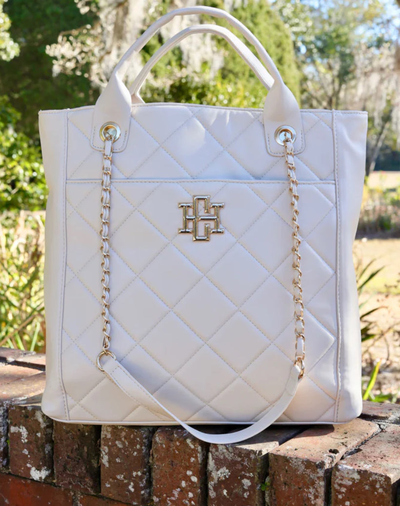 Caroline Hill - Kinzley Tote Quilted Cream or Pearl