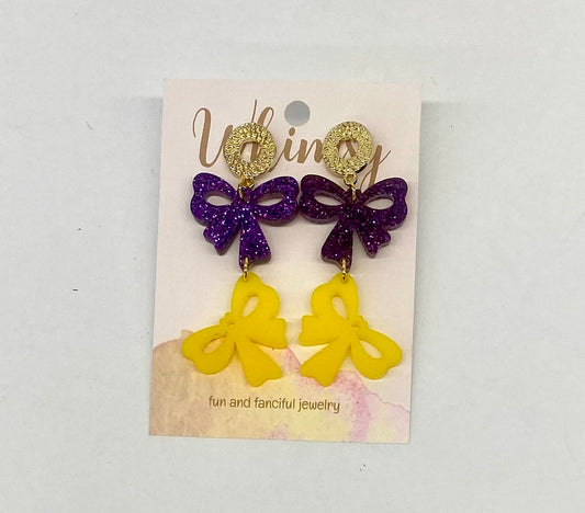 Purple & Yellow/Gold Bow Earrings / Whimsy Jewels