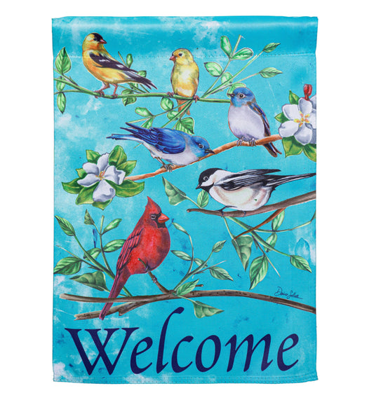 Multi Bird Suede Garden Flag / Evergreen
