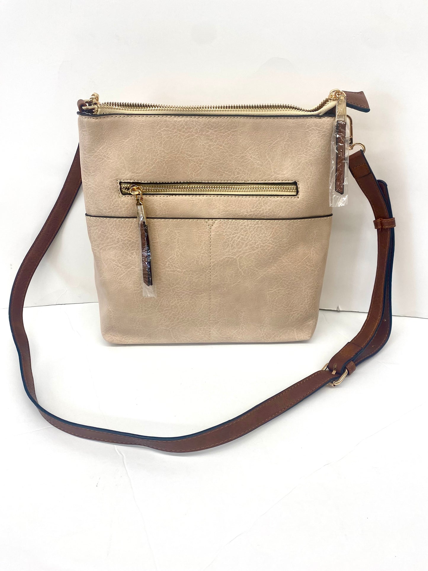 Elina Zipper Front Crossbody Bag / Beige