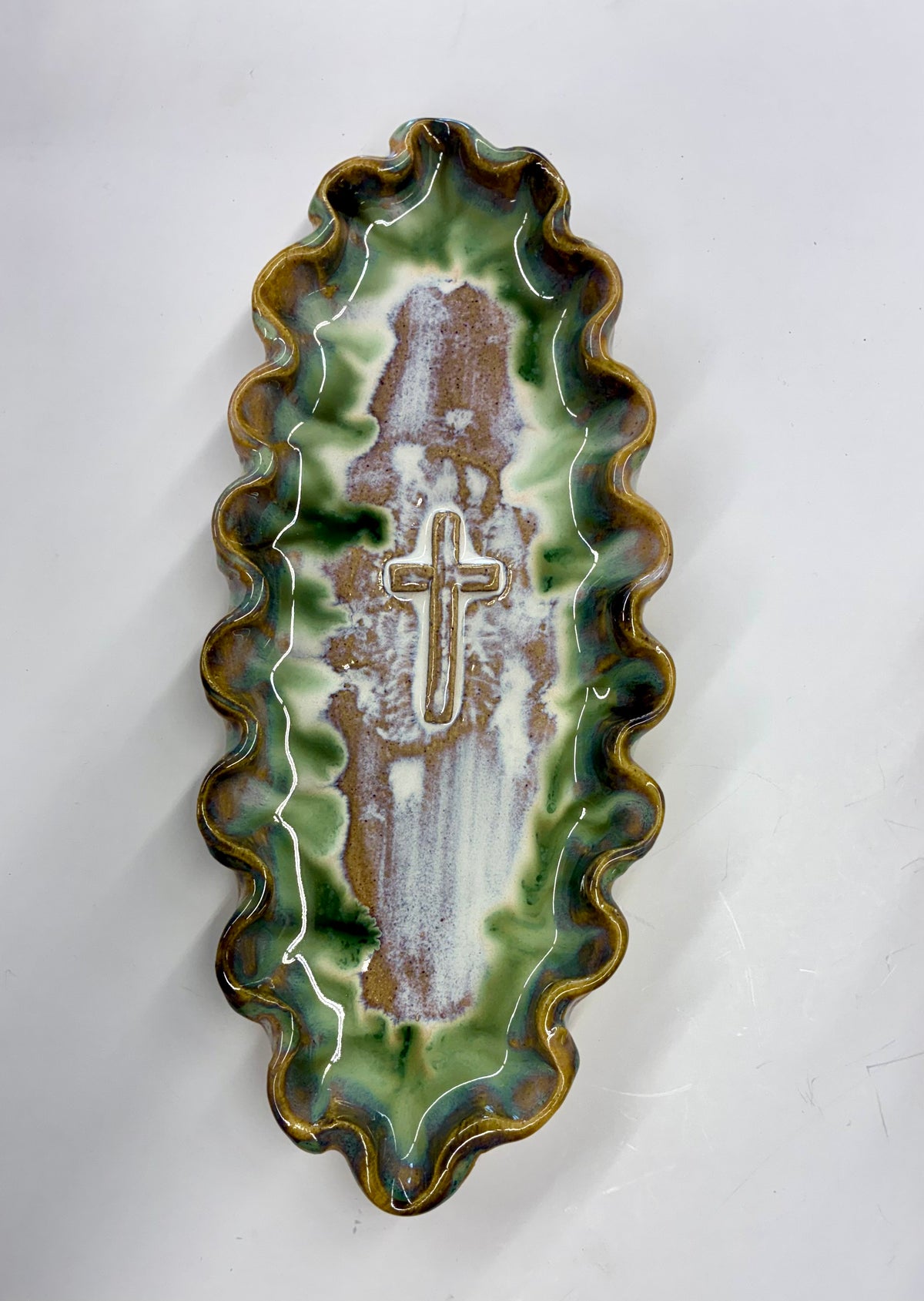 Ruffled Cross Tray 12x5” - Tab Boren Pottery #605