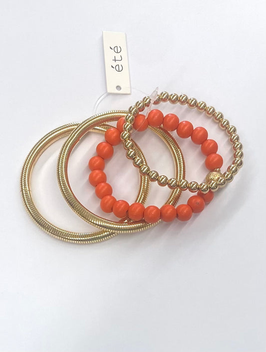 Orange & Gold Beaded Stretch Bracelets  mk
