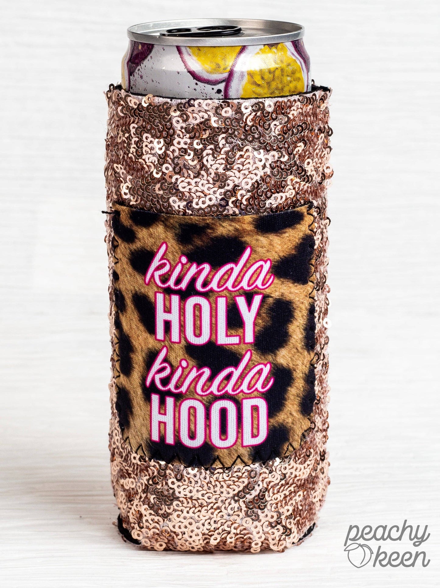 Kinda Holy Kinda Hood Sequin Slim Can Cooler: Slim Can / One Size