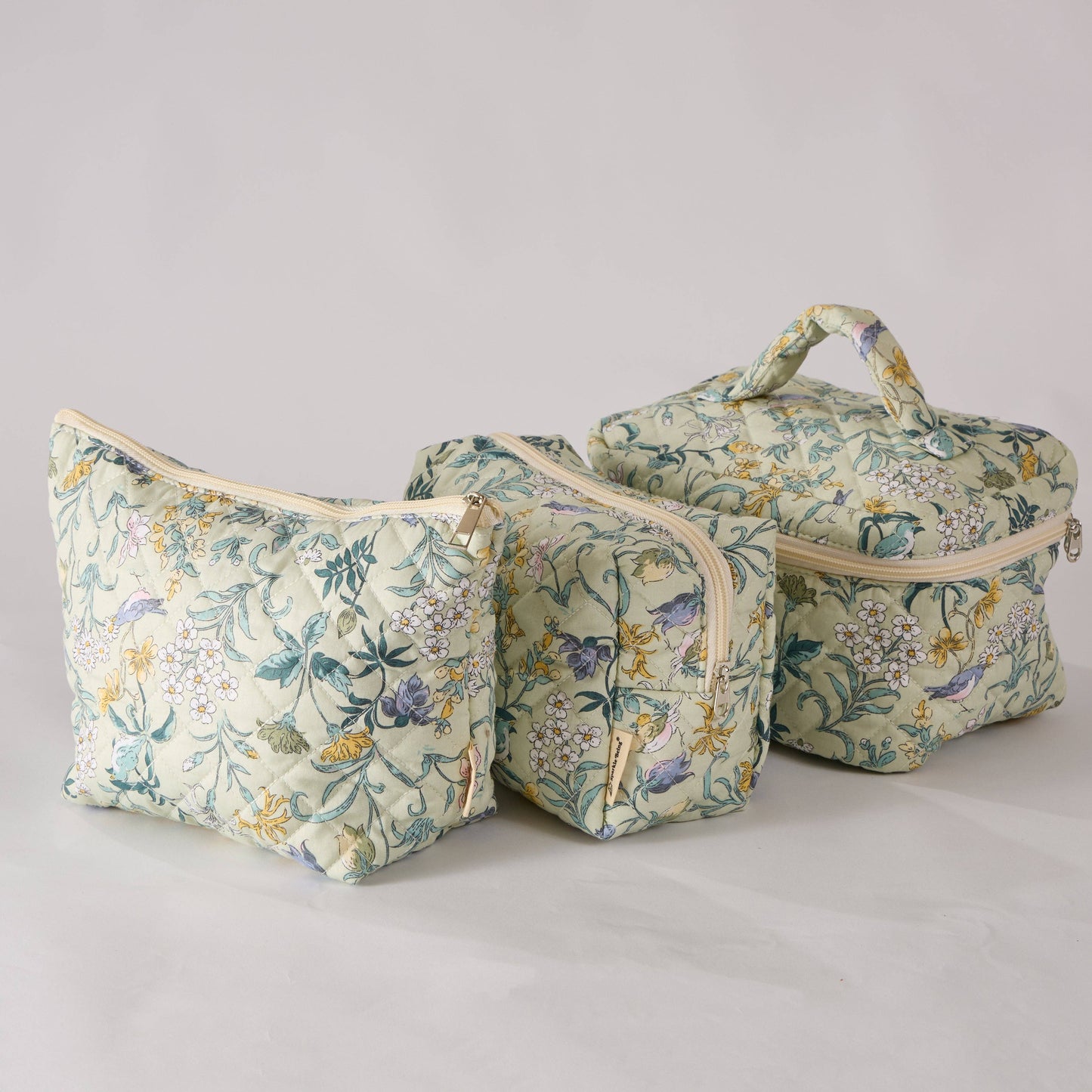 Spring Serenity Floral Quilted Makeup Bag - Toiletry Bag: Set of 3 or buy individual