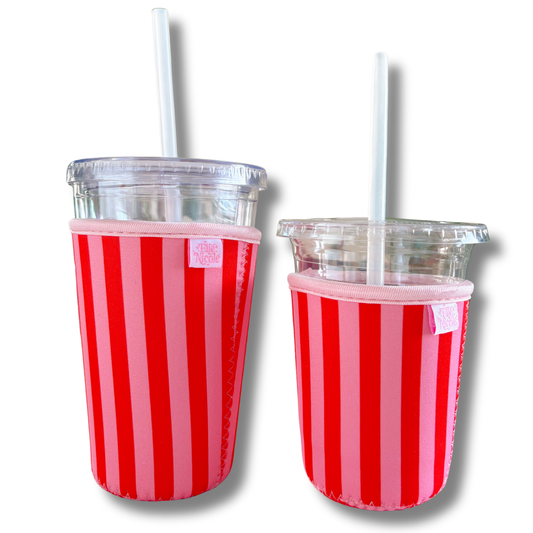Coffee Cup Cover - Pink & Red - Iced Drink Sleeve: Large / 24oz