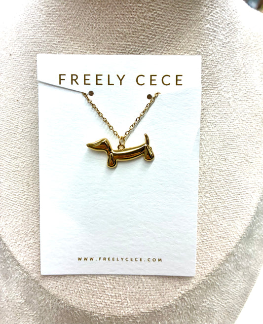 Gold Necklace with Gold Weenie Dog Pendant
