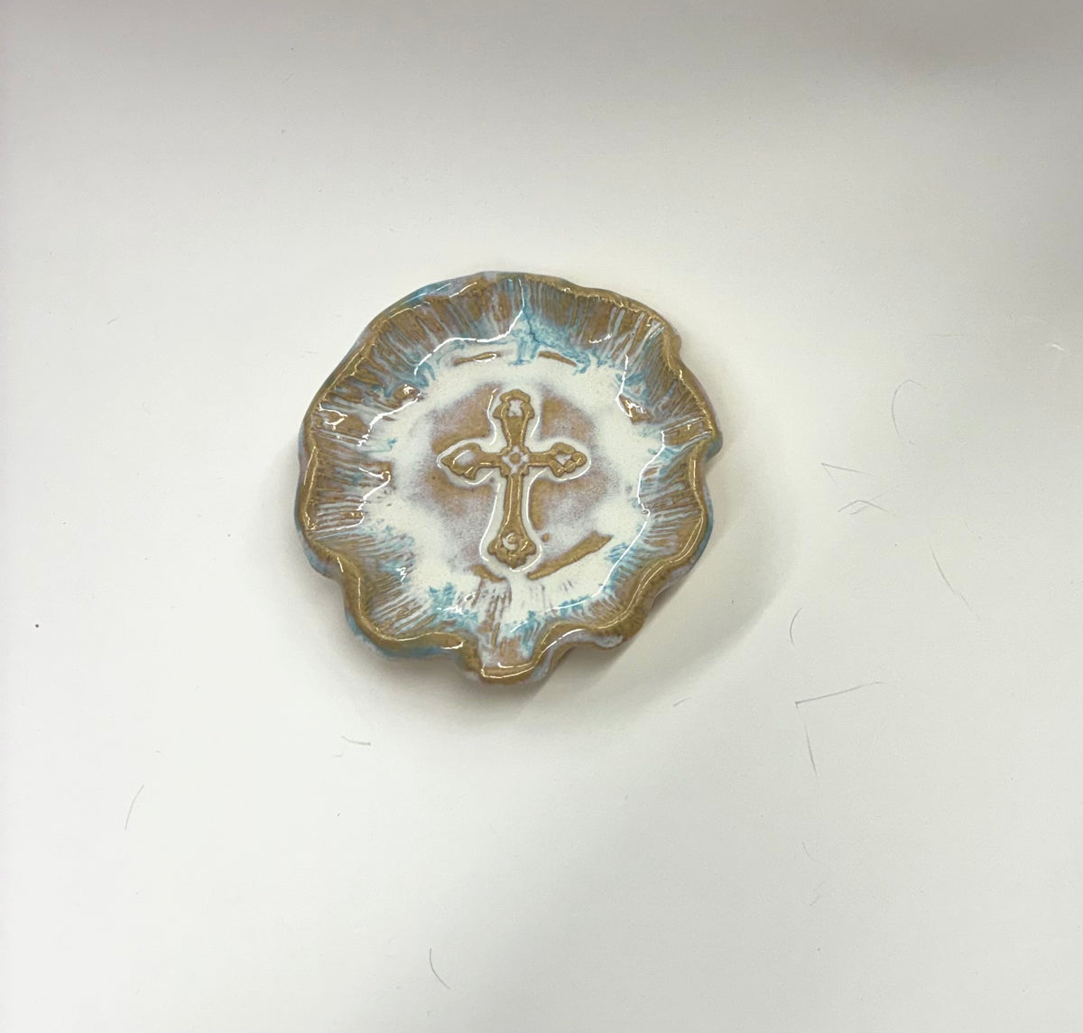 Cross Dish 4.5” Scalloped Edge -Tab Boren Pottery #472