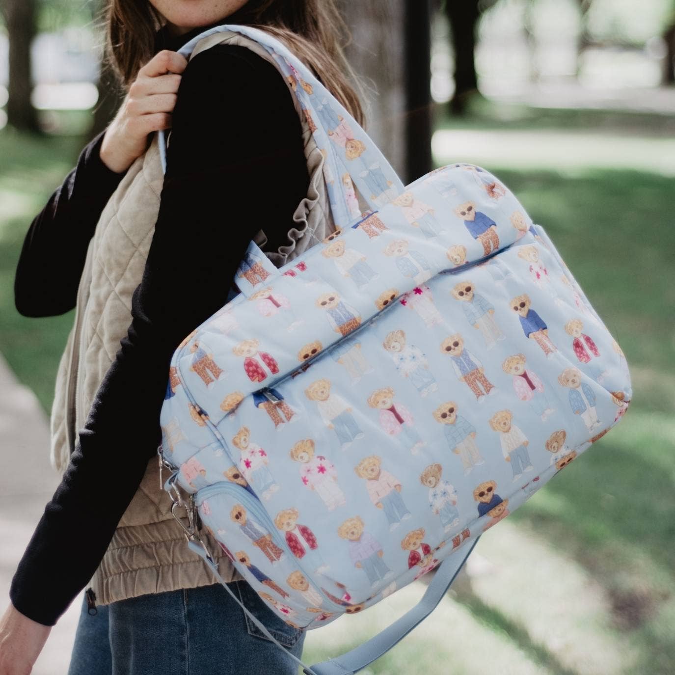 Teddy Bears Duffle Weekender Bag: Light Blue
