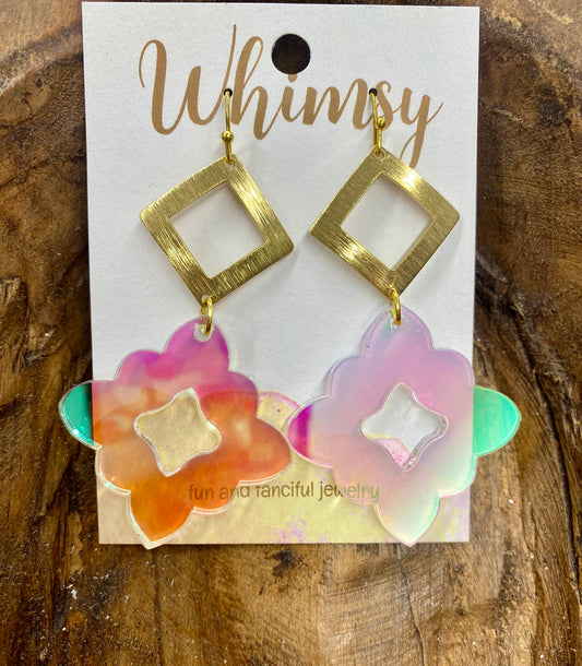 Pink iridescent and gold earrings / Whimsy Jewels