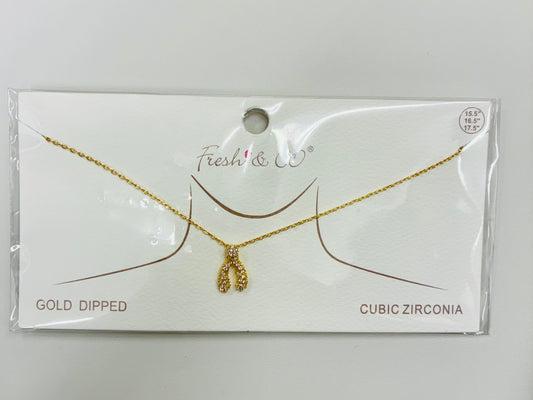 Cubic Zirconia Wishbone or Horseshoe Gold Dipped Necklace