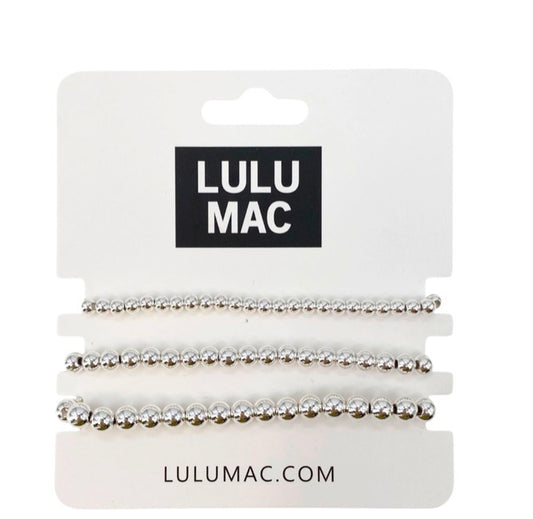 LULU MAC Silver Beaded Bracelets 3 Strand Large