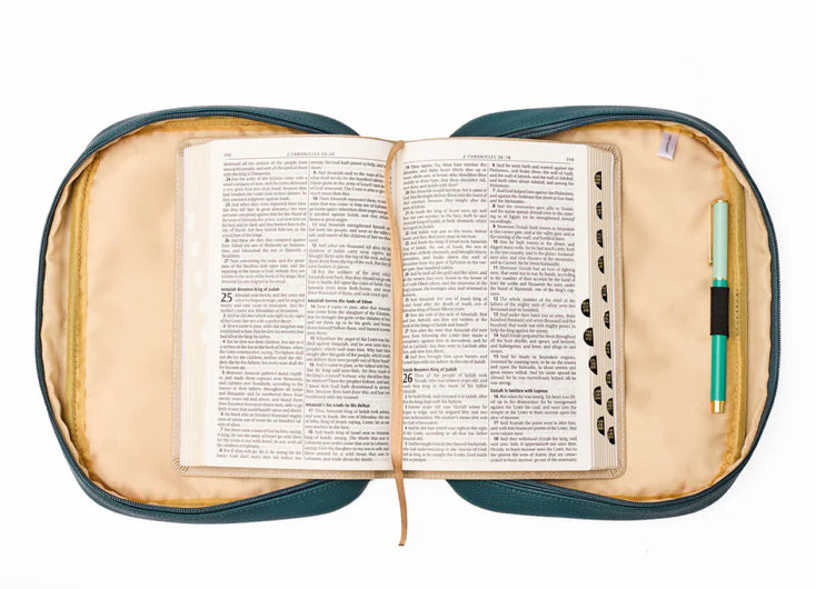 Bible Cover / Dark Green Faux Leather - Mary Square