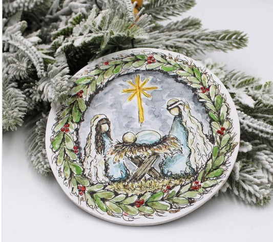 Hand Embellished Wood Ornament Nativity Bead Hanger