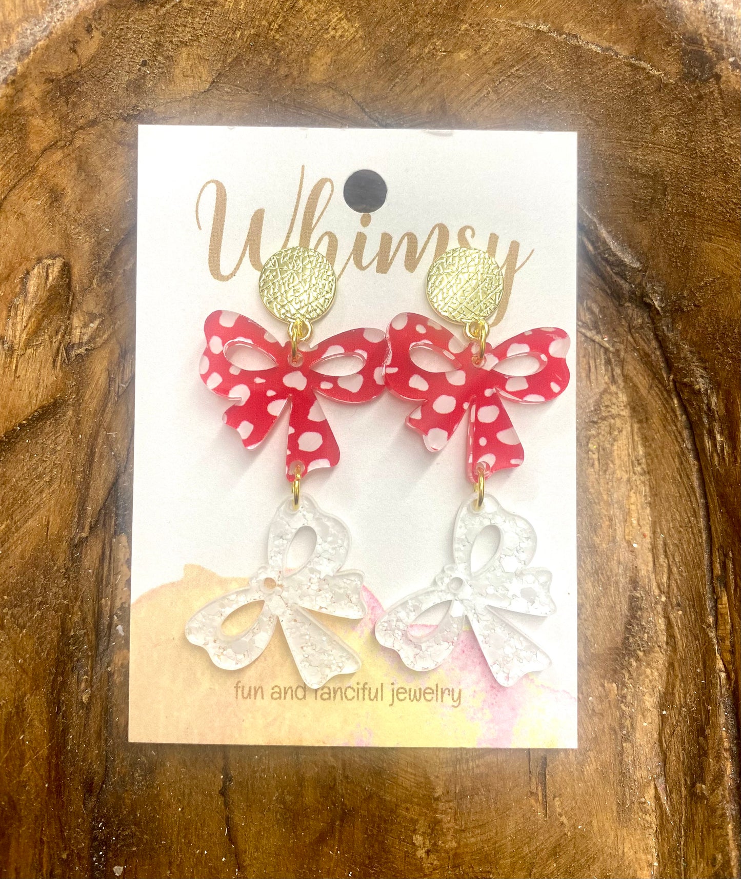 Red and white polka dot earrings