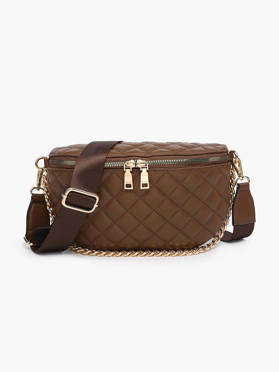 Sylvie Quilted Belt Bag with Chain Strap: Bone