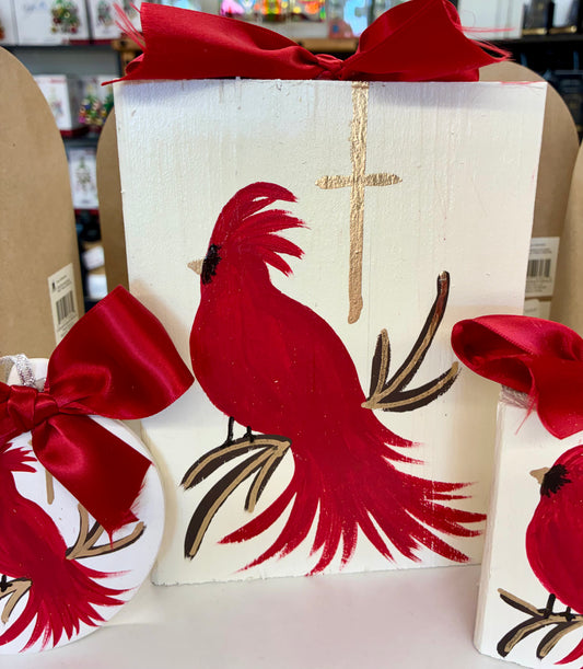 Large Cardinal Wood Block (Naomi Maraist Art)
