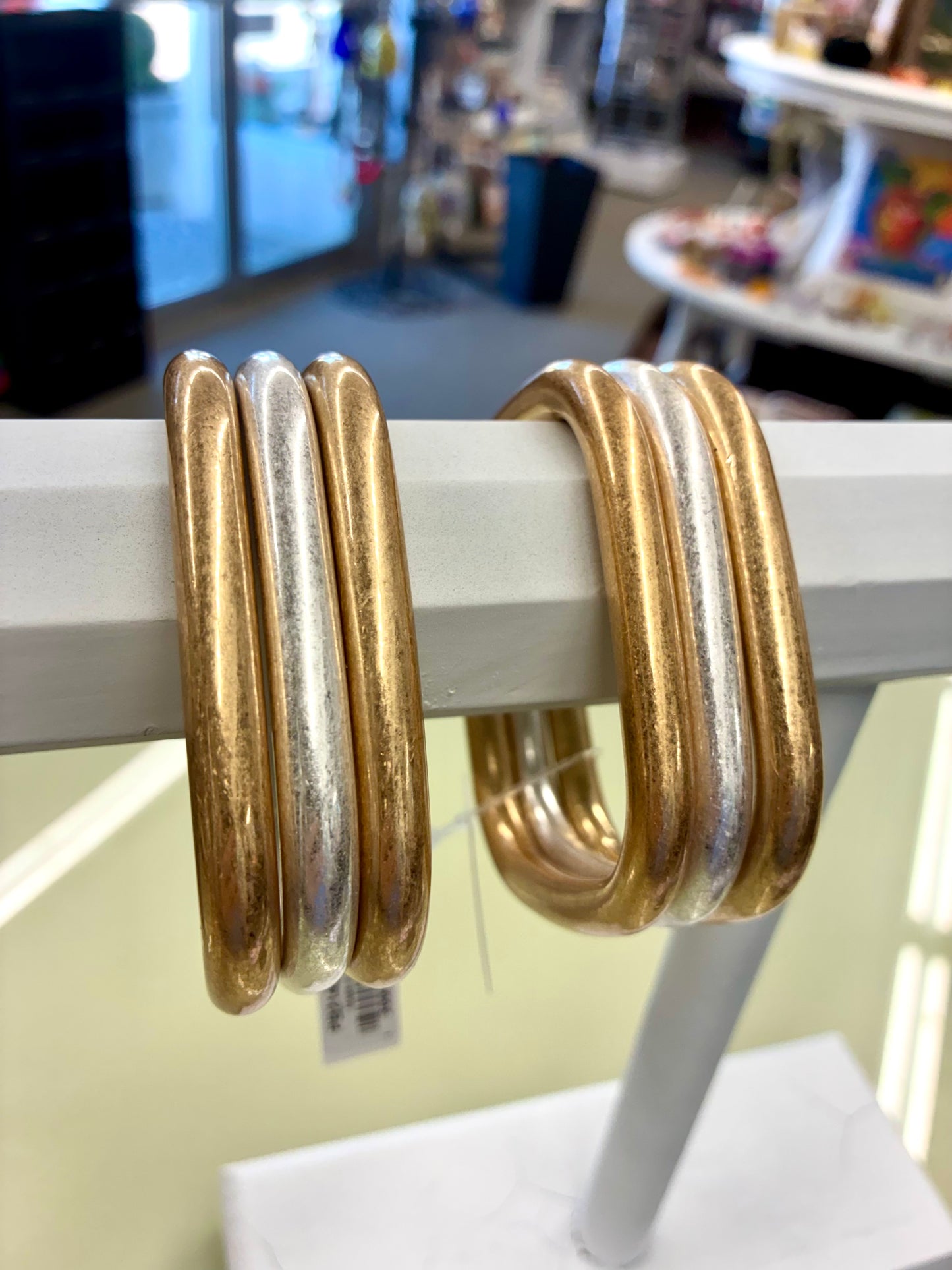 Square 3-Piece Bangle Bracelet Set - Gold, Matte Gold or Matte Gold & Silver