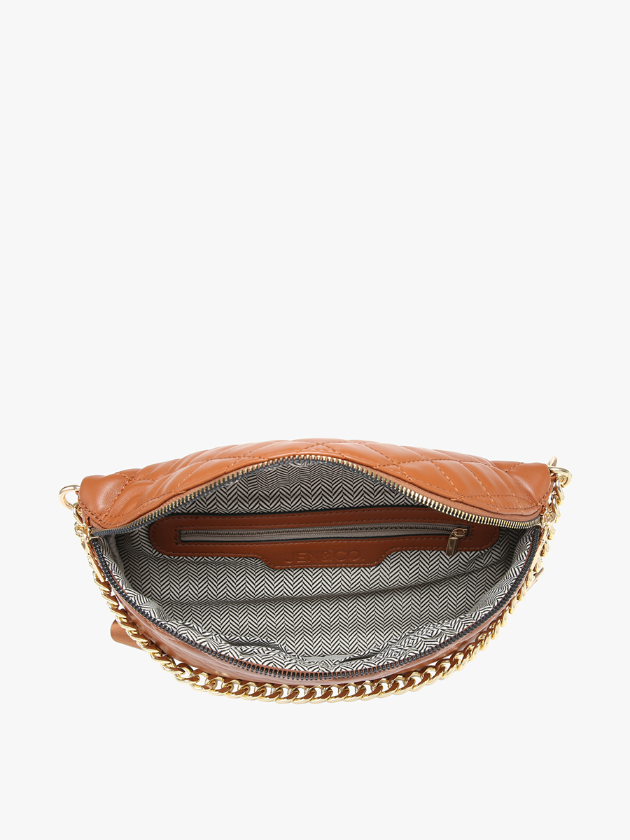 Sylvie Quilted Belt Bag with Chain Strap: Tan