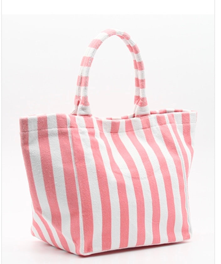 Coastal Stripe Beach Tote Bag - Pink, Green, Blue