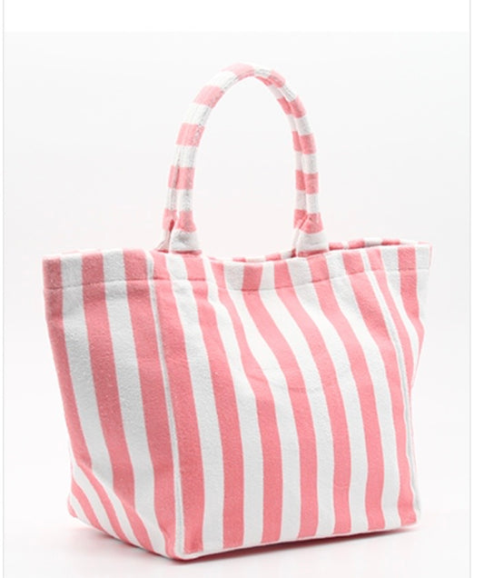 Coastal Stripe Beach Tote Bag - Pink, Green, Blue