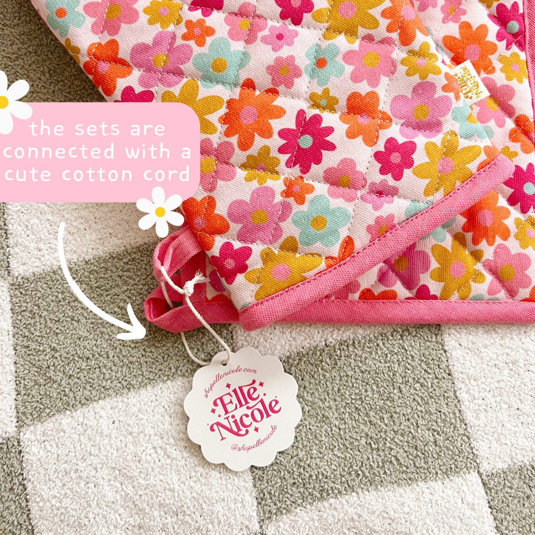 Oven Mitt + Pot holder Set - Blue Daisy