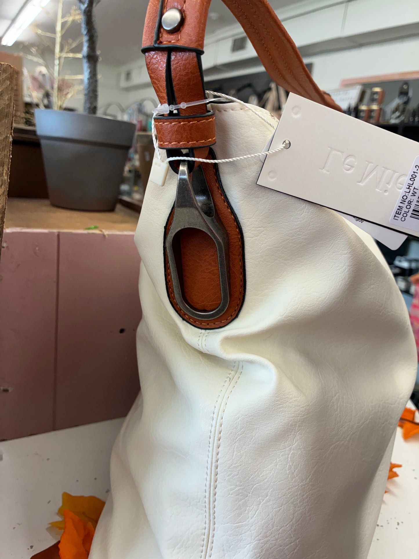 Side Metal Accent Hobo Bag: White