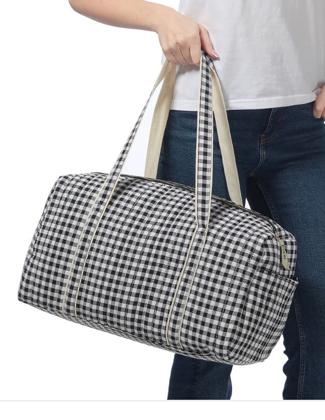 Black Gingham Quilted Weekender Tote Bag