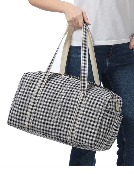 Black Gingham Quilted Weekender Tote Bag