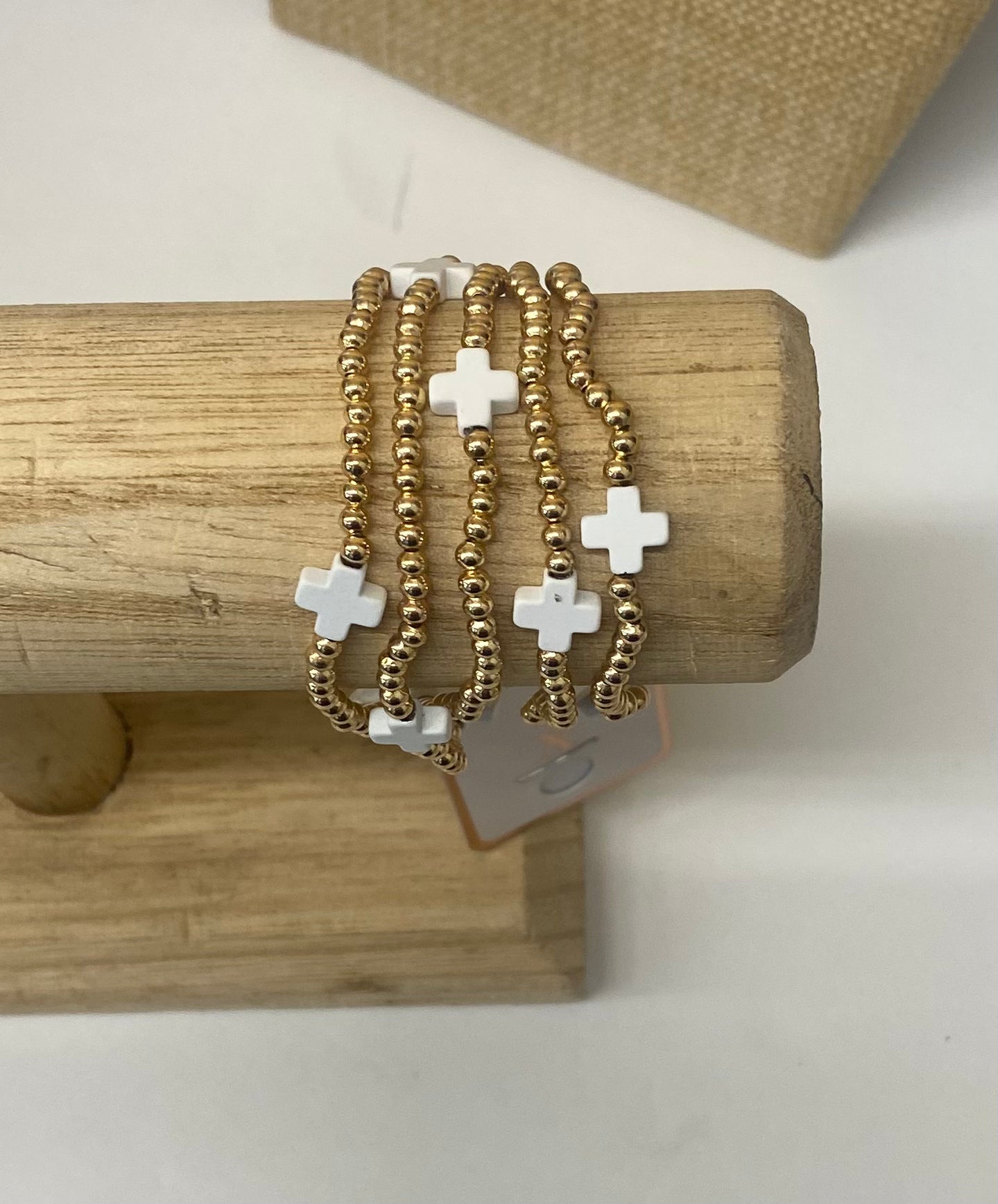 5 -Strand Gold Beaded Cross Bracelets