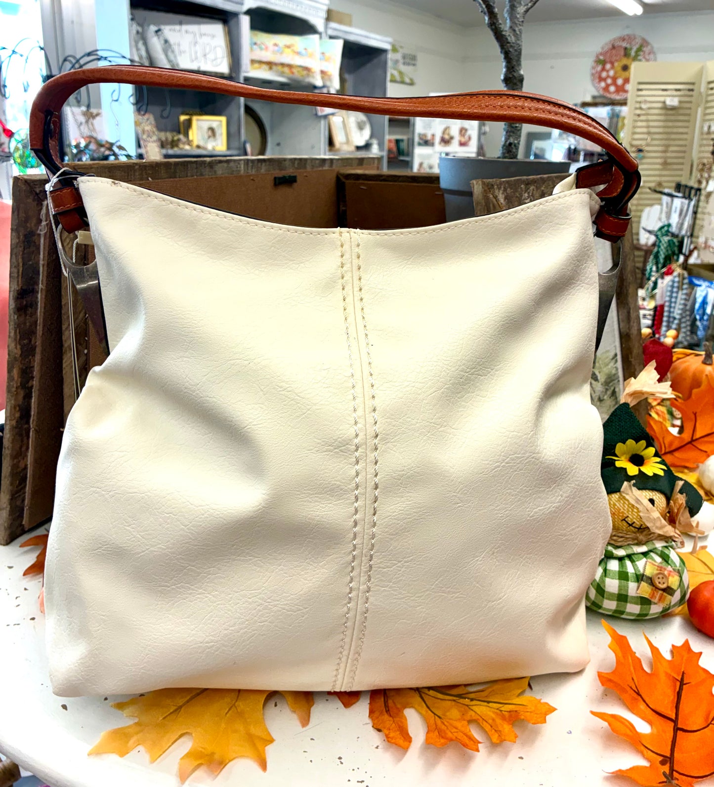Side Metal Accent Hobo Bag: White