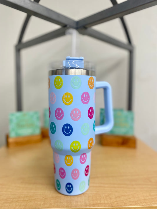 Sky Blue 40 oz Smily Face Tumbler / Cleary Lane