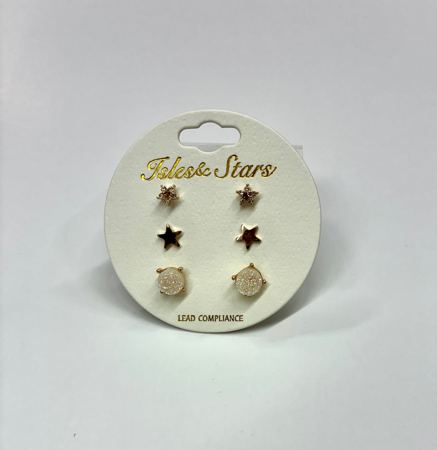 3-Pair Small Stud Earrings (Pink Druzy or White)