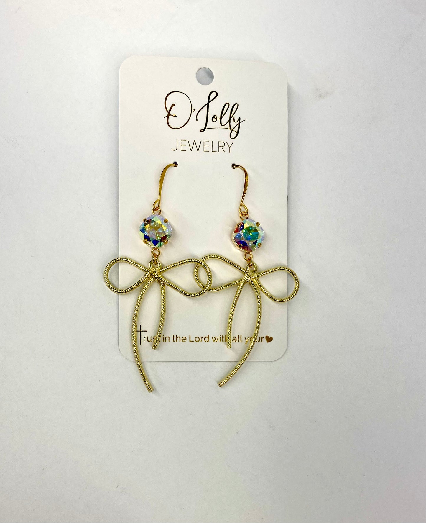 O’Lolly “Bow” Earrings - Ab stone W/Gold Bow