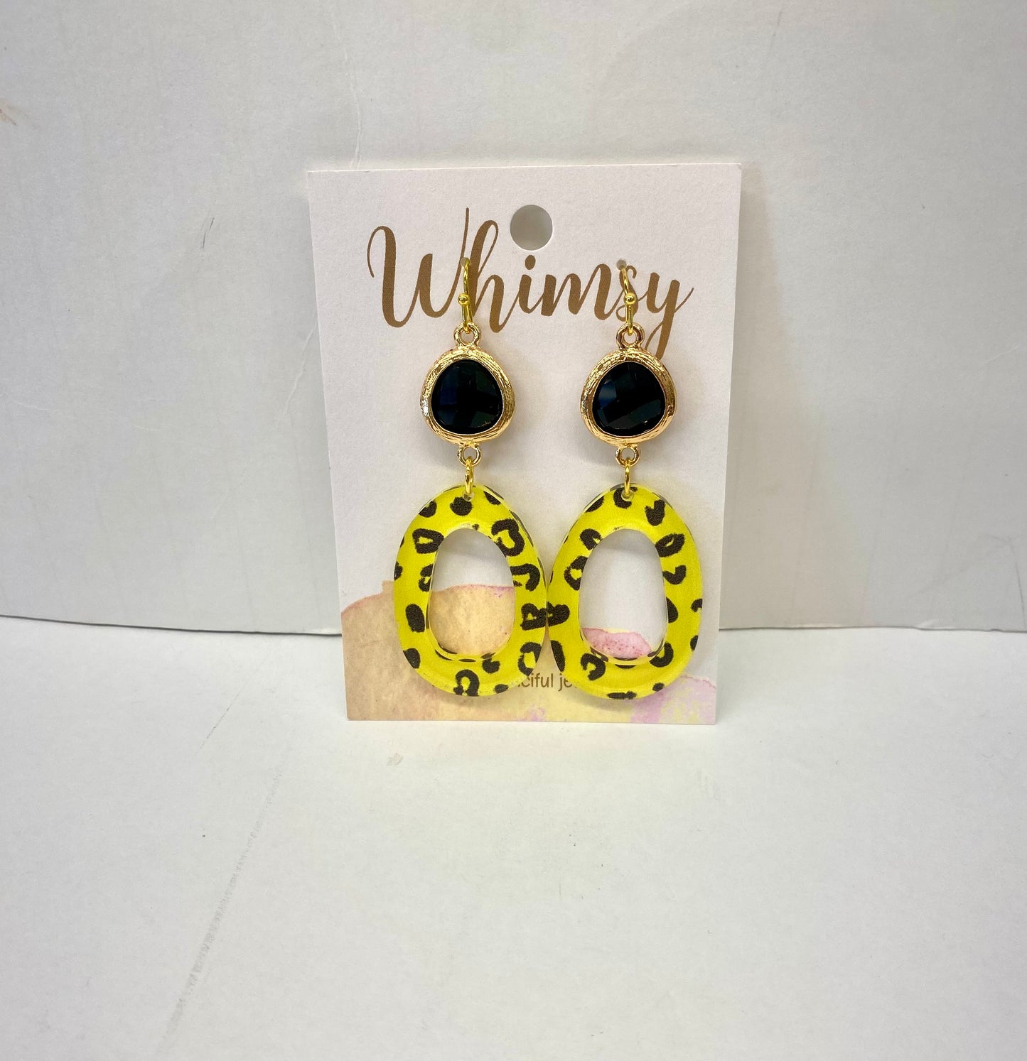 Black & Yellow Circle Leopard Earrings  / Whimsy Jewels