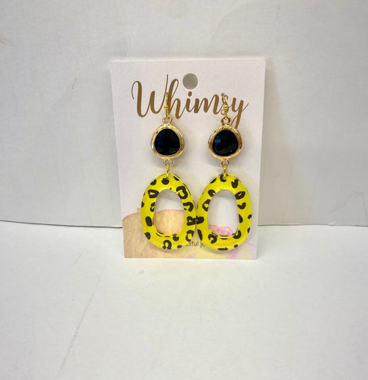 Black & Yellow Circle Leopard Earrings  / Whimsy Jewels