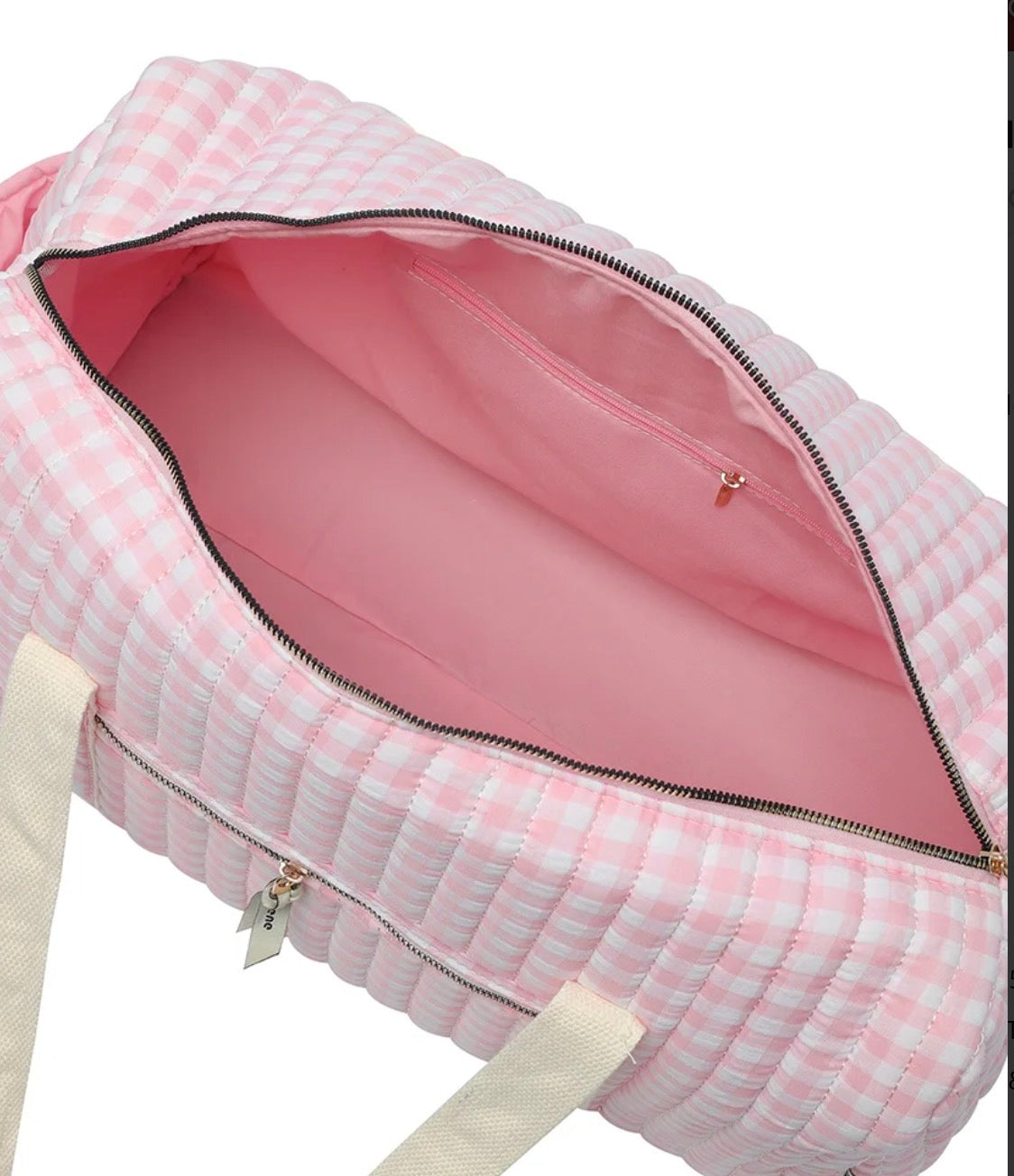 Pink Plaid Quilted Weekender Tote Bag