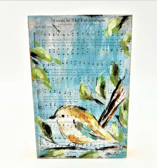 Hand painted Bird Table Sign “Great Is Thy Faithfulness” 4x1x6”