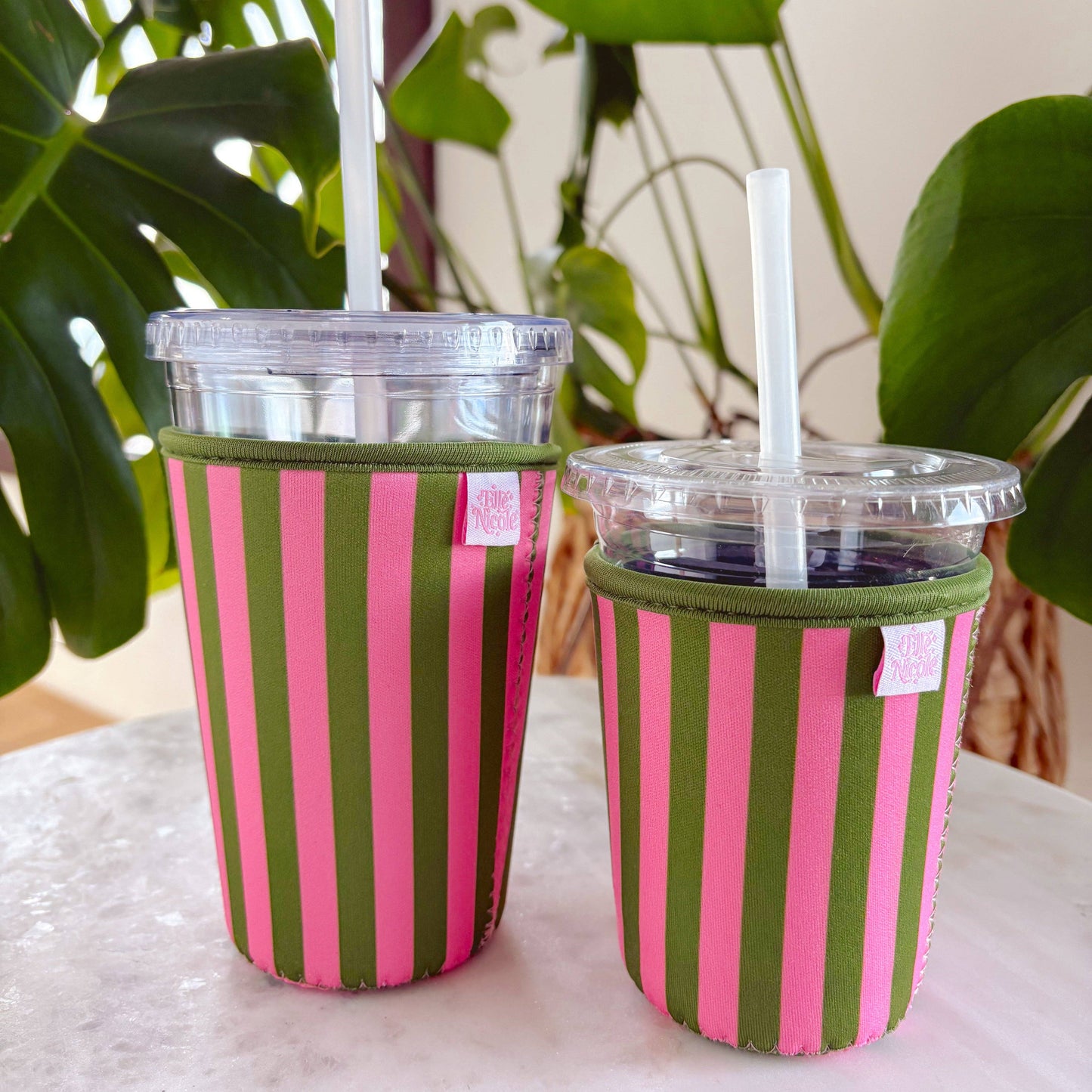 Coffee Cup Cover - Pink & Green - Iced Drink Sleeve: Large / 24oz