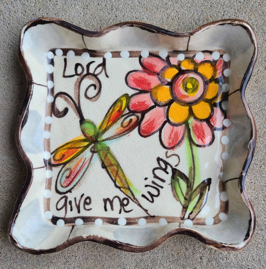 Candle Plate (Gray White Dragonfly Flowers Wings)