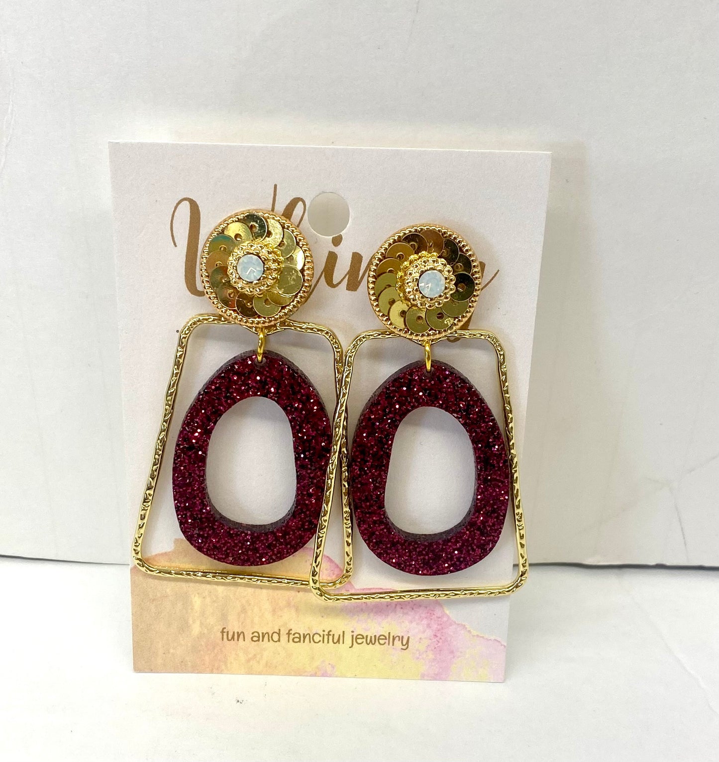 Maroon & Gold Earrings w/ Sequin and Rhinestone Post Whimsy Jewels