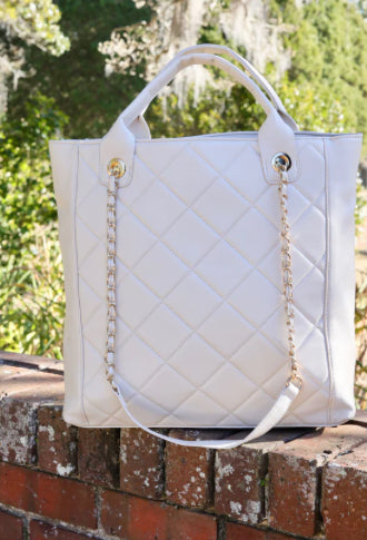 Caroline Hill - Kinzley Tote Quilted Cream or Pearl