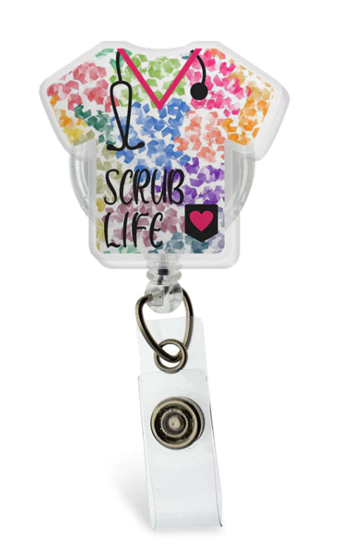 Colorful Scrub Life Top - Badge Reel