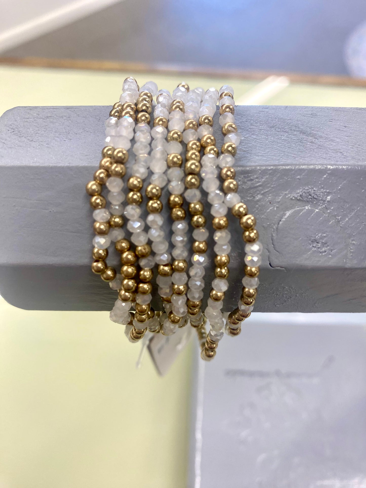 White & Gold Beaded Bracelet 8-strand