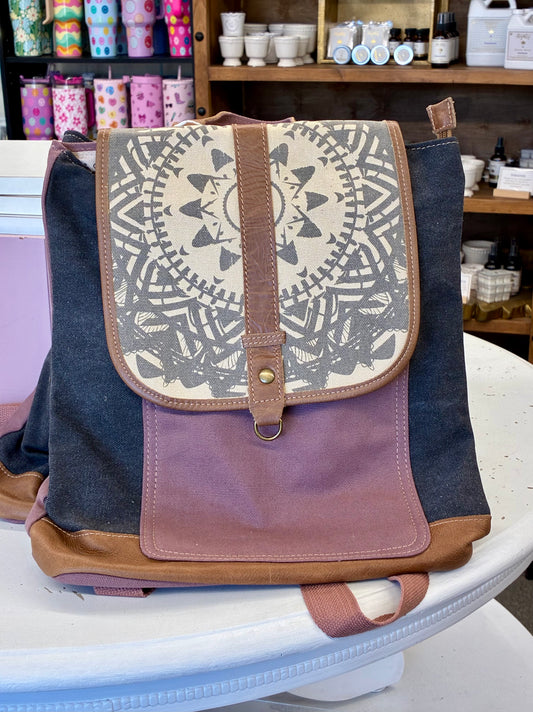 Angotti Backpack made from premium leather and durable canvas, decorated with hand printed patterns