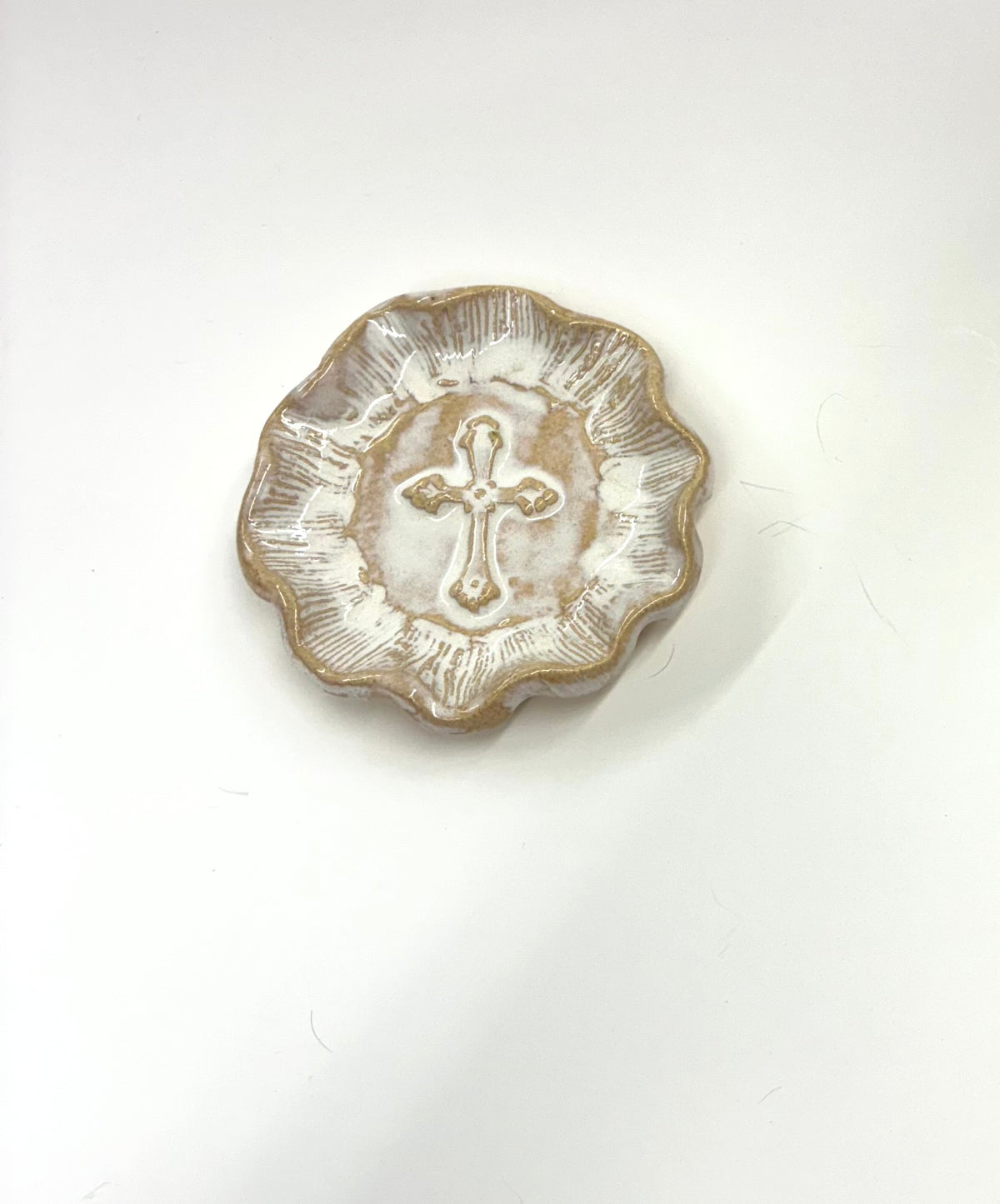 Cross Dish 4.5” Scalloped Edge -Tab Boren Pottery #472