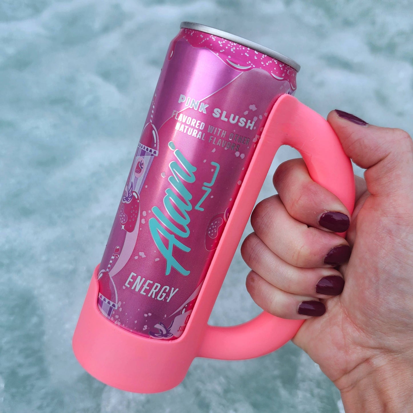 12 oz Slim Can Holder Handle Redbull, Alani Nu, White Claw: Pink- Glows Orange