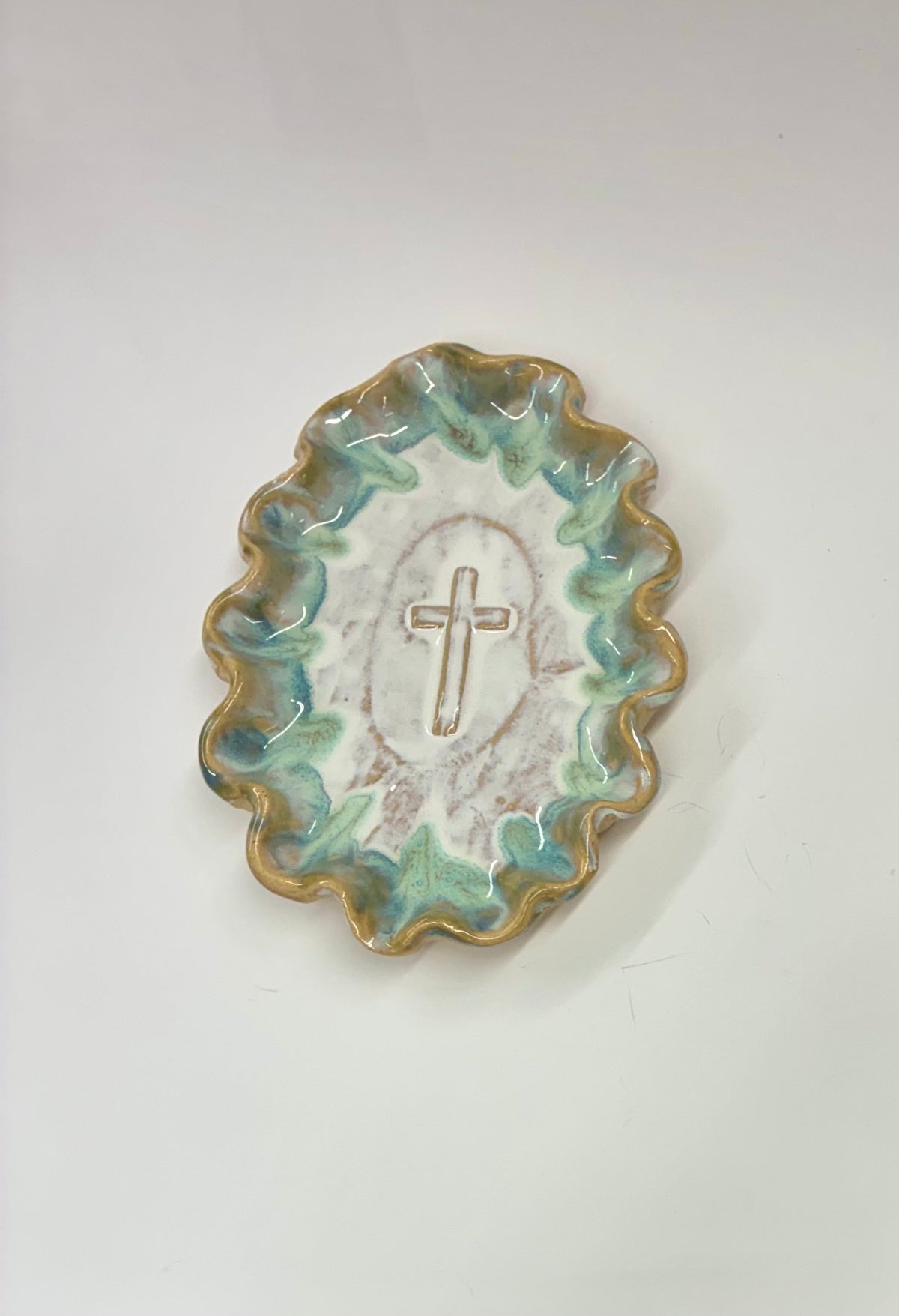Ruffled Oval Cross Tray - 8.5”x 5.5” - Tab Boren Pottery #237